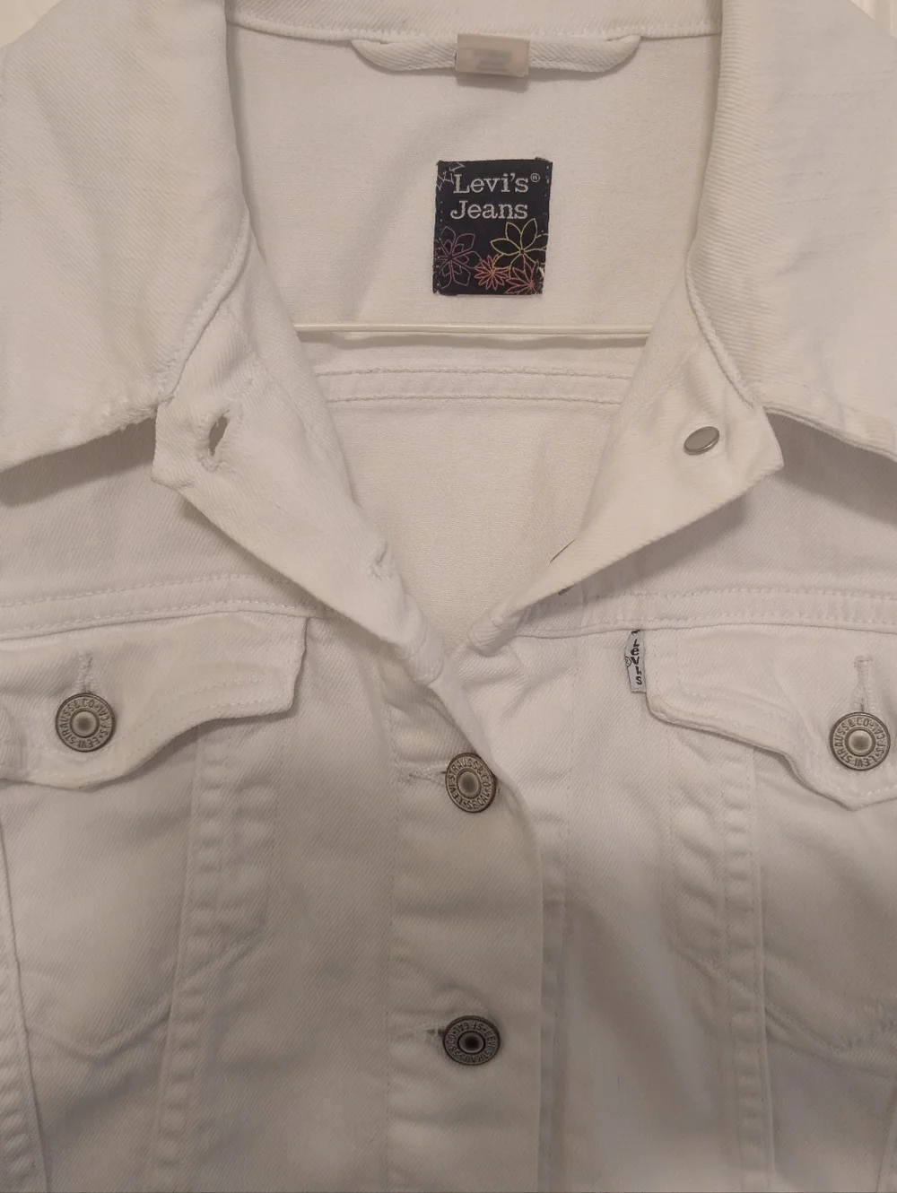 Levi's Distressed  White Women's Denim Trucker Jacket - Picture 4 of 5